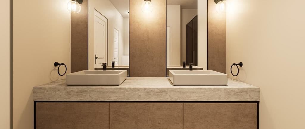 Rendering of the primary bathroom double vanity