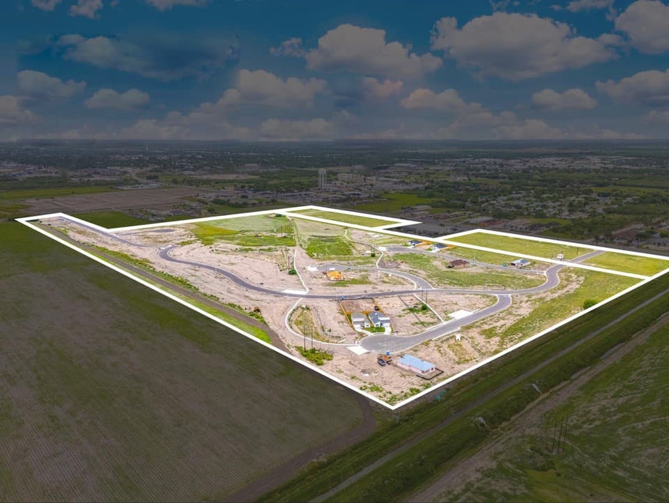 Aerial view of the San Sebastian community site in San Benito, outlined in white